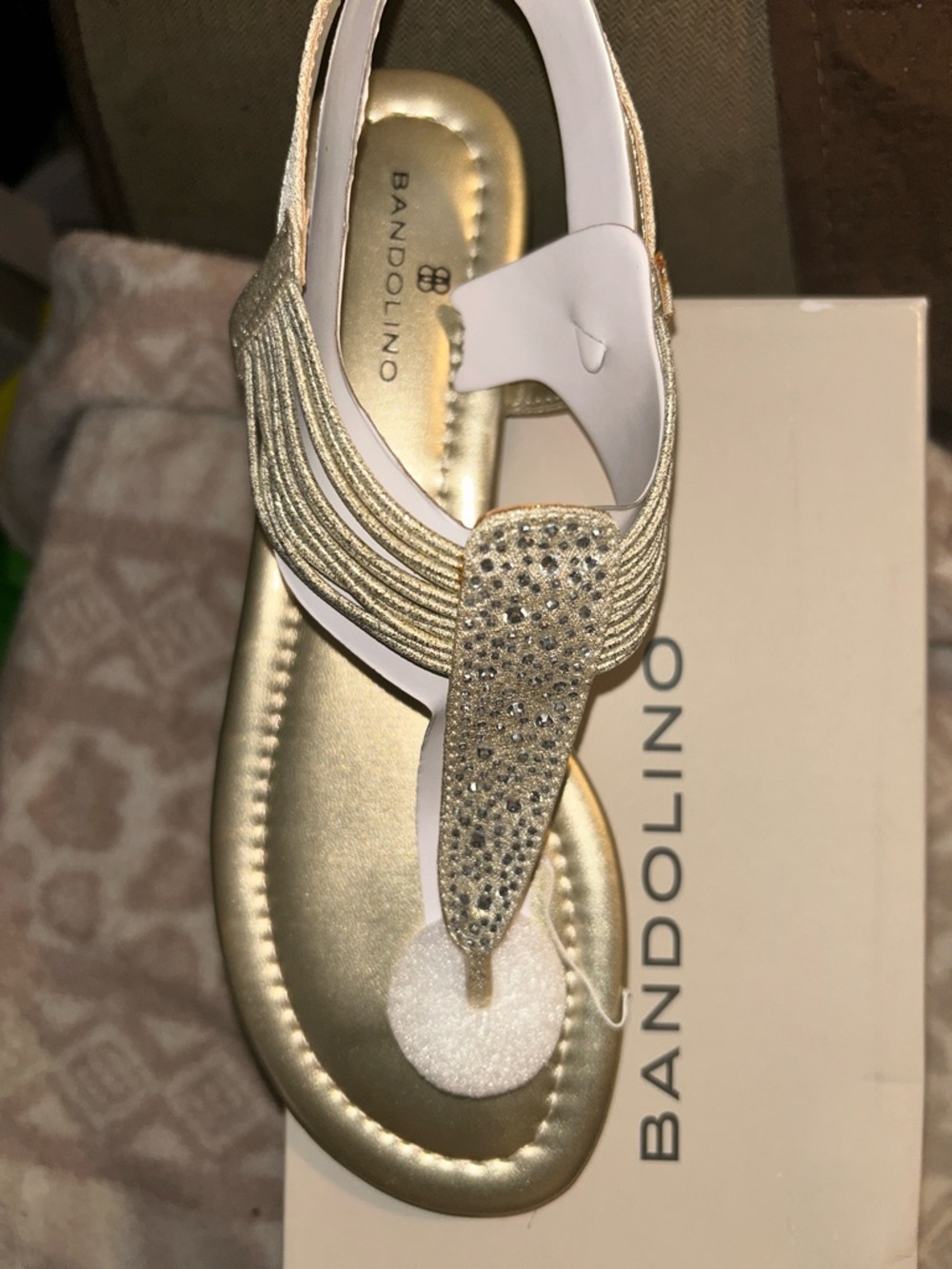 Bandolino Gold Rhinestone T-Strap Sandals